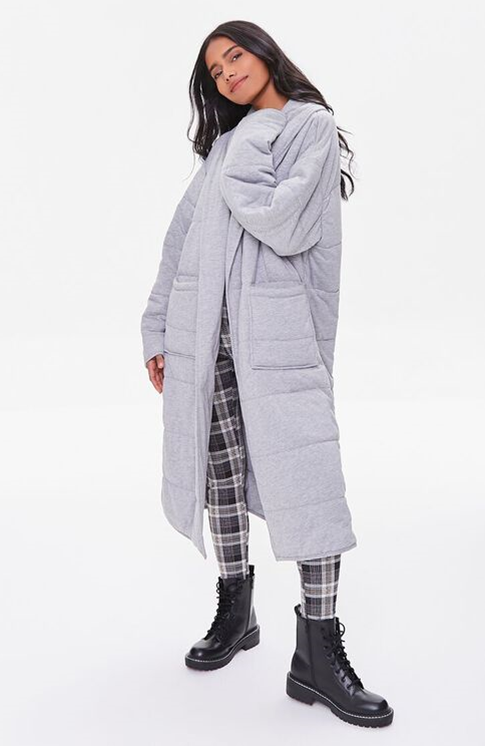 Quilted Open-Front Duster Coat